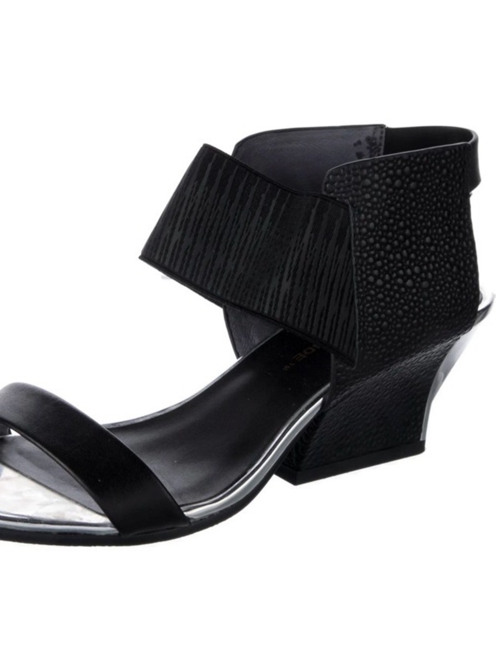 Black Womens Ankle-Strap Low Block Heel Sandals